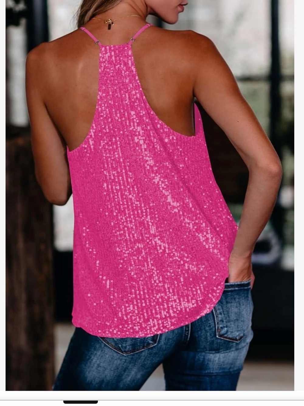 Amazon Essentials Hot Pink Sequin Cami Top - Picture 6 of 8